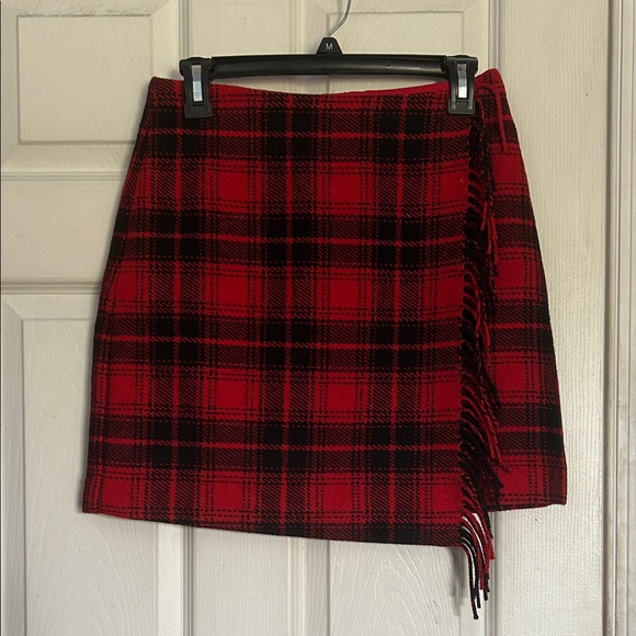 NWT LOFT wool blend holiday plaid fringe skirt size 0 - Picture 1 of 5